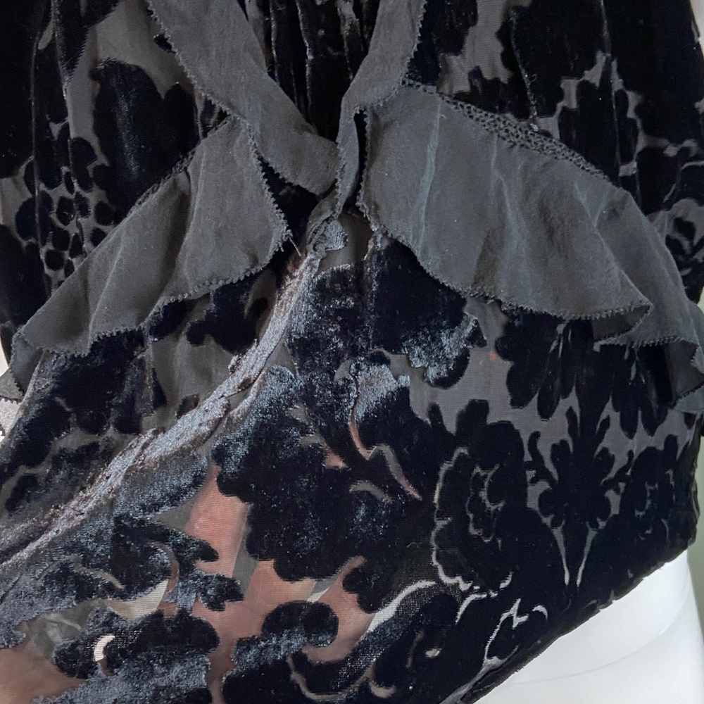 Parker Black Sheer Floral Burnout Velvet Tank Top Ruffle Silk Blend Small Floral - Picture 6 of 13